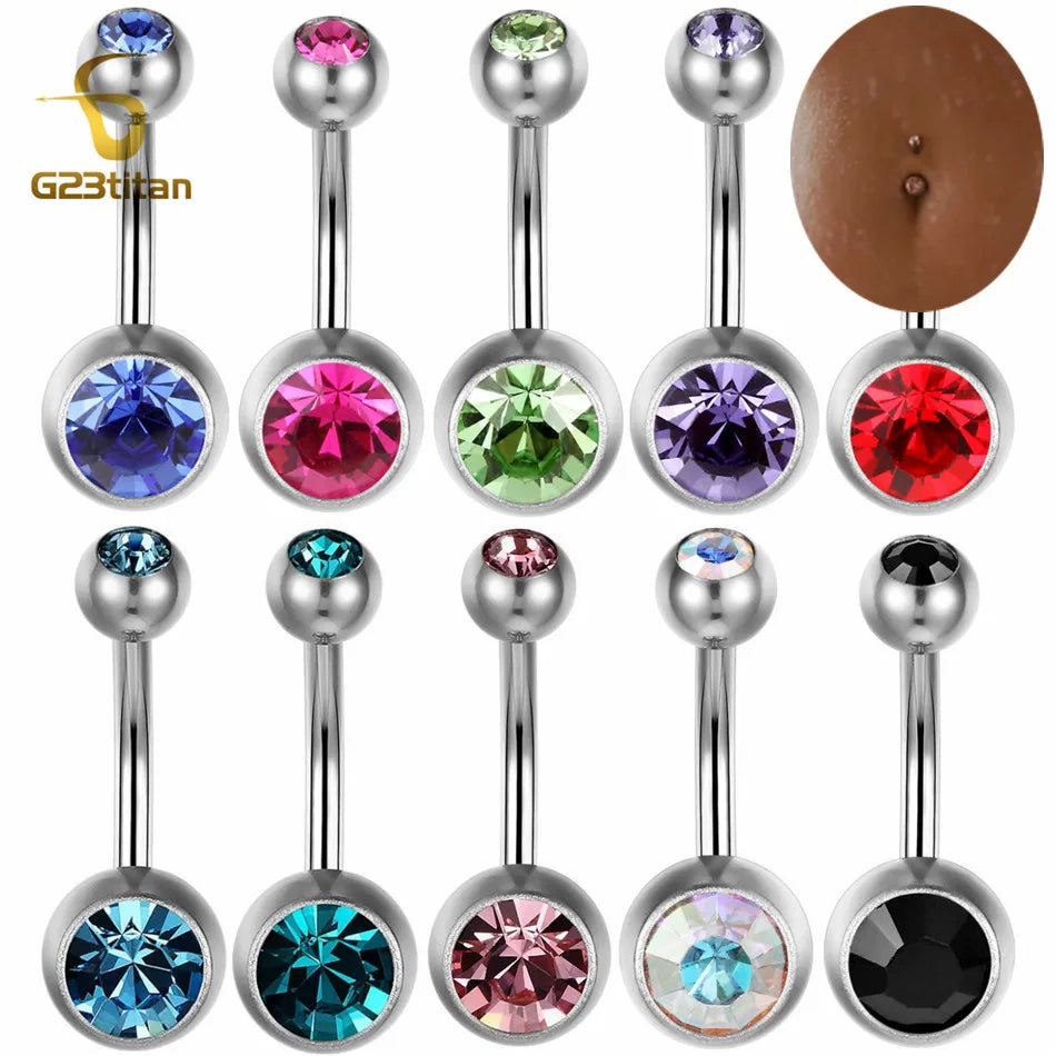 G23titan 15 Colors Medical Titanium Zirconia Navel Piercing Barbell Surgical Steel Belly Button Rings Top Quality Body Jewelry