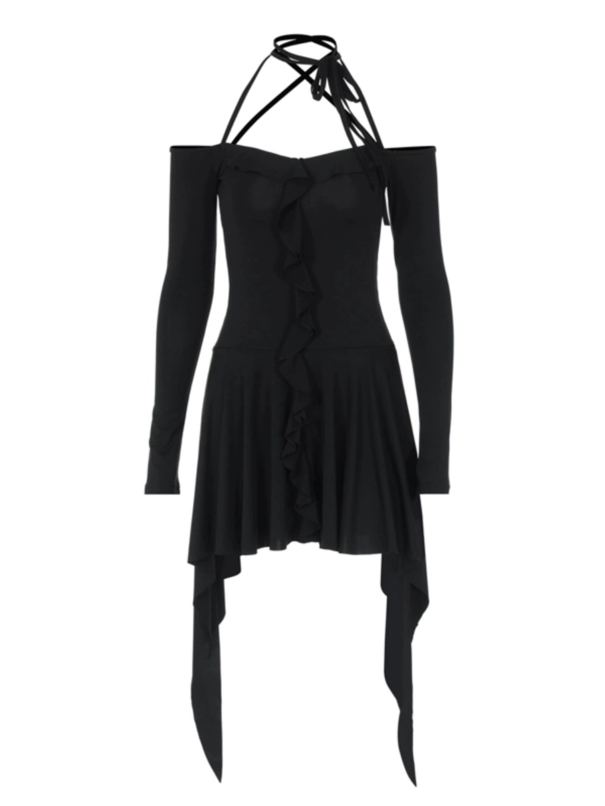 Gusty Pure Desire Sexy Asymmetrical Special-Interest Design Halterneck Dress Early Spring Sweet and Spicy Wind Sexy off-the-Shoulder A- line Dress