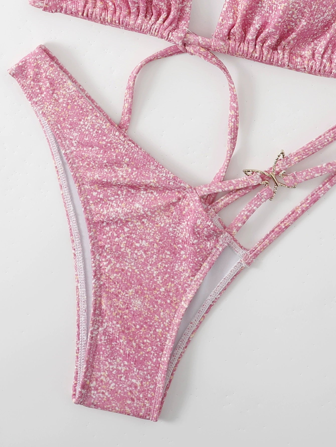 Triangle Split Swimsuit Shoelace Bikini Backless Swimsuit Sexy Bikini with Chest Pad