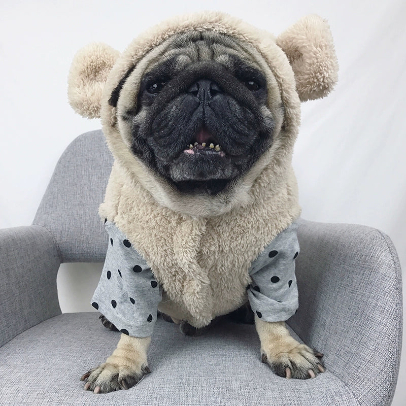 Pug French Bulldog Clothes Dog Cute Winter Clothes Pet Fleece-Lined Thickened Thermal Clothes Take French Bulldog Bichon Teddy