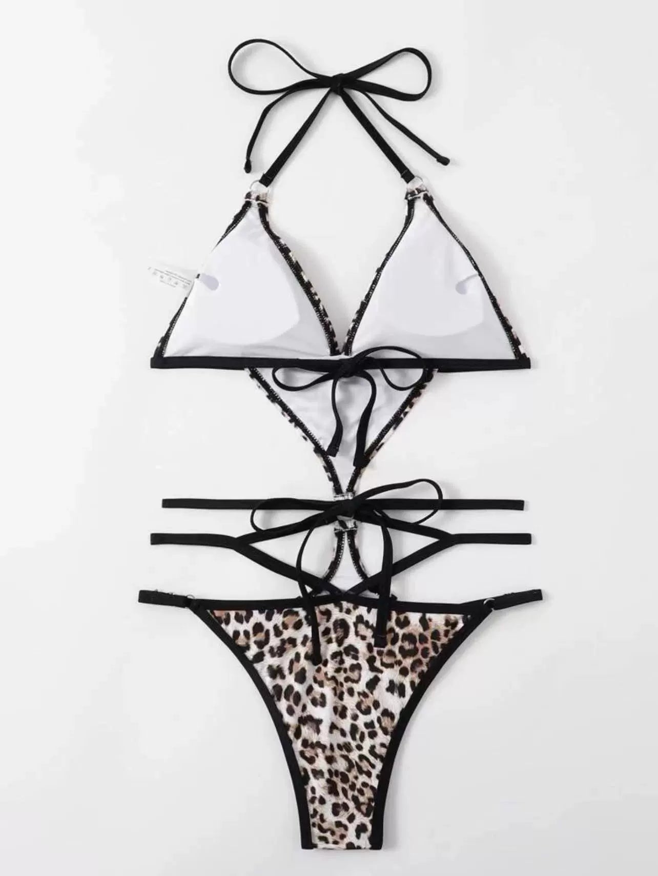 Women's Lace-up Cutout Sleeveless Casual Leopard-Print One-Piece Swimming Suit Vacation Diving European and American Sexy Swimsuit with Chest Pad
