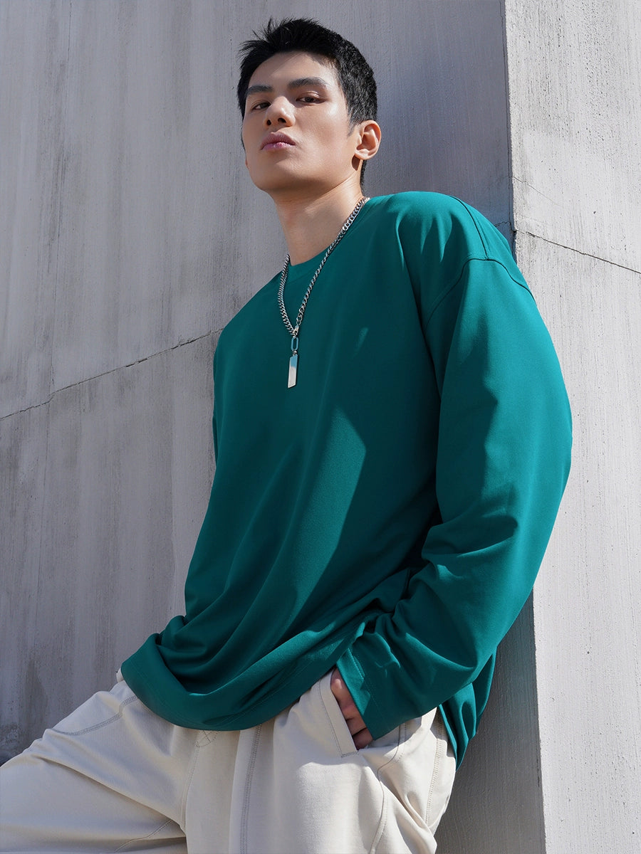 Autumn Men's Retro Solid Color Base Shirt Long-Sleeved T-shirt
