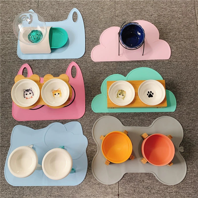 Cute Pet Cloud Silicone Placemat Cat Dog Eating Non Slip Splash-Proof Mat Cat Bowl Dog Bowl Waterproof Tray