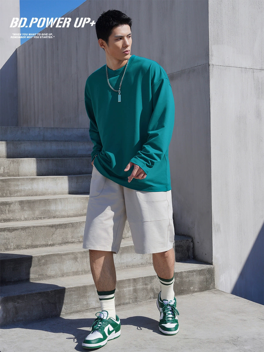 Autumn Men's Retro Solid Color Base Shirt Long-Sleeved T-shirt