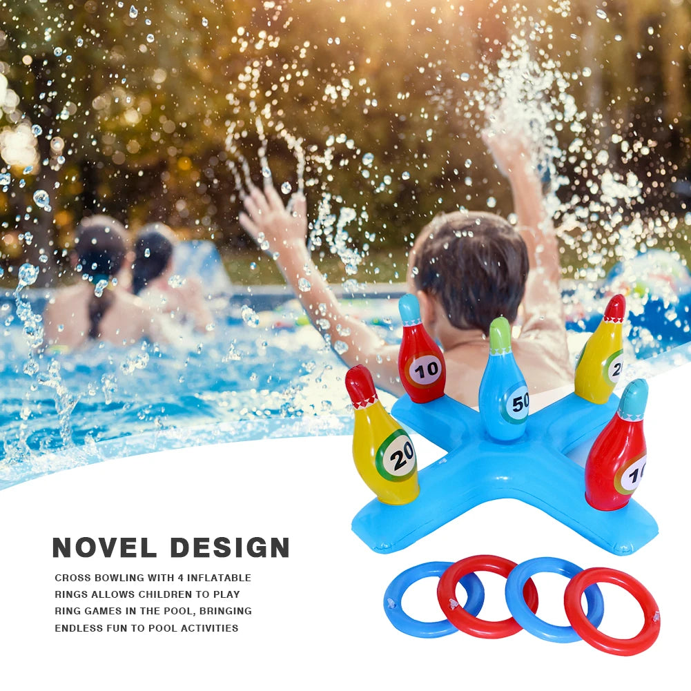 Inflatable Pool Bowling Toss Game Inflatable Floating Hoops with Rings Outdoor Swimming Pool accessories Summer Water Play