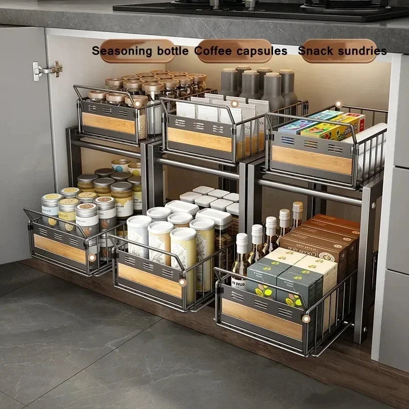 Sliding Under Sink Storage Organizer 2 Tier Drawer Multipurpose Rack Cabinet Under Sink Storage Rack Bathroom Kitchen Organizer
