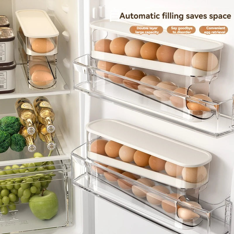 Refrigerator Egg Storage Box Automatic Scrolling Egg Holder Household Large Capacity Kitchen Dedicated Roll Off Egg Storage Rack
