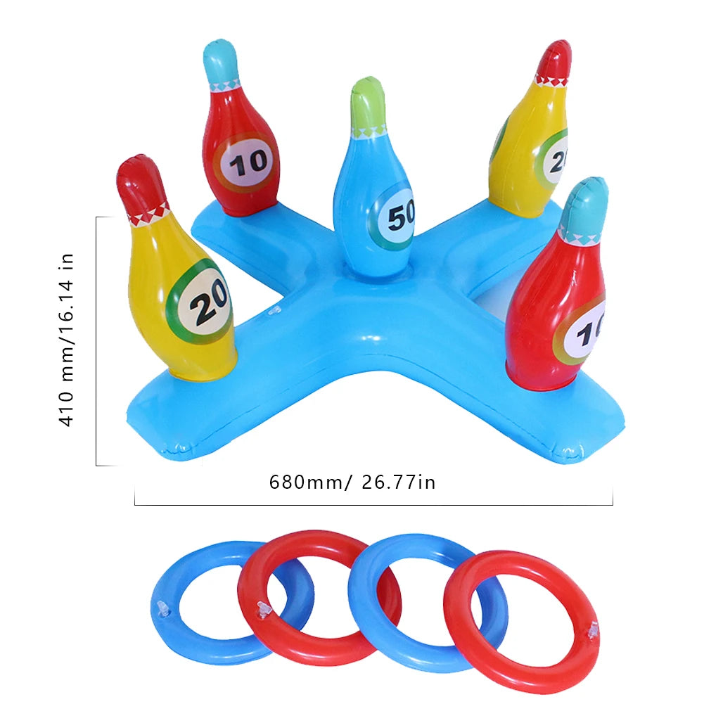 Inflatable Pool Bowling Toss Game Inflatable Floating Hoops with Rings Outdoor Swimming Pool accessories Summer Water Play