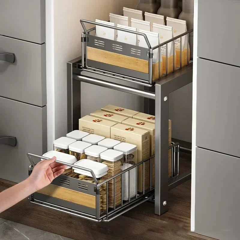 Sliding Under Sink Storage Organizer 2 Tier Drawer Multipurpose Rack Cabinet Under Sink Storage Rack Bathroom Kitchen Organizer
