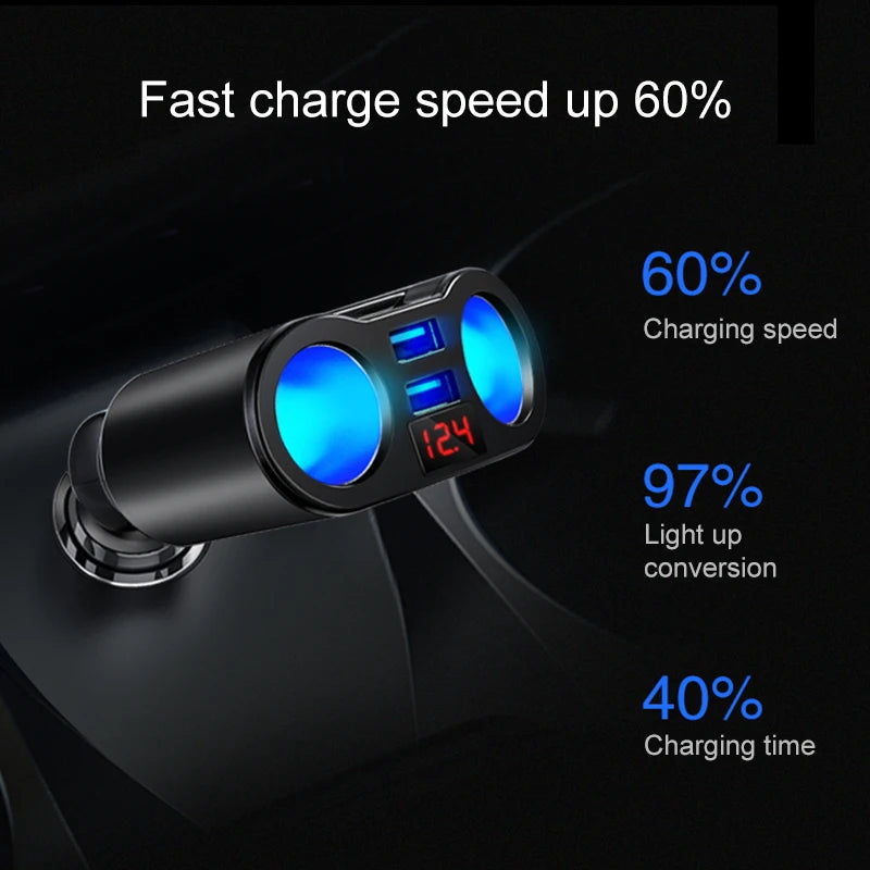 3.1A USB Car Charger Dual Cigarette Lighter Socket Splitter For Phone Tablet DVR Power Adapter Auto Electronics with LCD Display