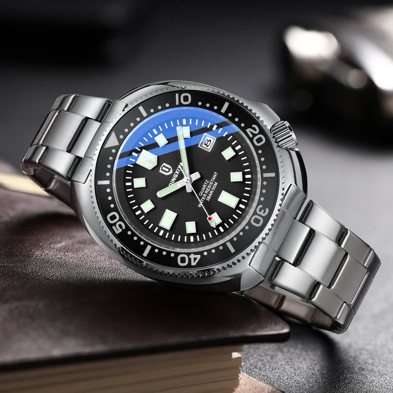 QINGXIYA Mens Watches Top Brand Luxury Stainless Steel Waterproof Luminous Date Big Dial Quartz Watch for Men Relogio Masculino