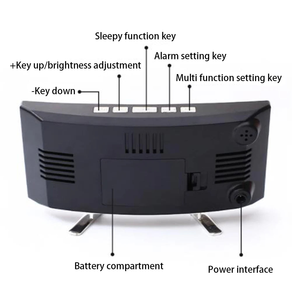 Curved Screen Clock Electronic Clock Large Screen LED Mirror Clock 12/24h Silent Alarm Clock Creative Bedside Clock Room Decor
