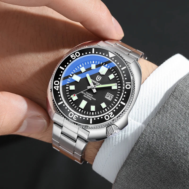 QINGXIYA Mens Watches Top Brand Luxury Stainless Steel Waterproof Luminous Date Big Dial Quartz Watch for Men Relogio Masculino