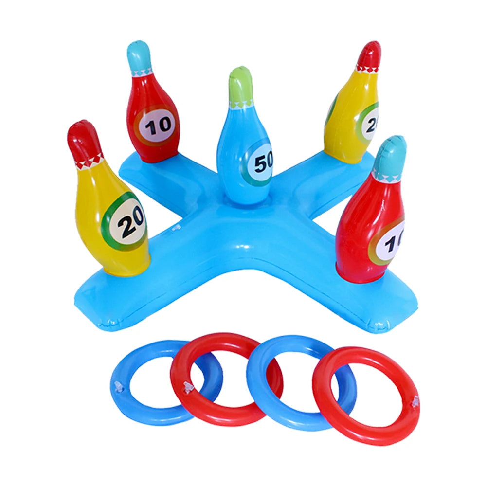 Inflatable Pool Bowling Toss Game Inflatable Floating Hoops with Rings Outdoor Swimming Pool accessories Summer Water Play