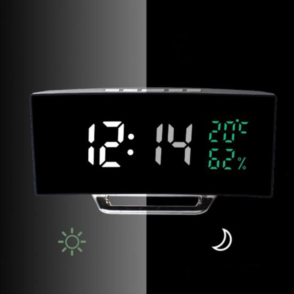 Curved Screen Clock Electronic Clock Large Screen LED Mirror Clock 12/24h Silent Alarm Clock Creative Bedside Clock Room Decor