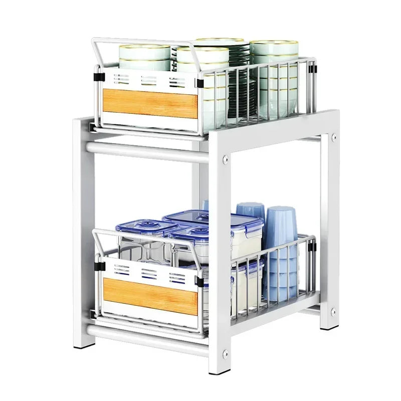 Sliding Under Sink Storage Organizer 2 Tier Drawer Multipurpose Rack Cabinet Under Sink Storage Rack Bathroom Kitchen Organizer