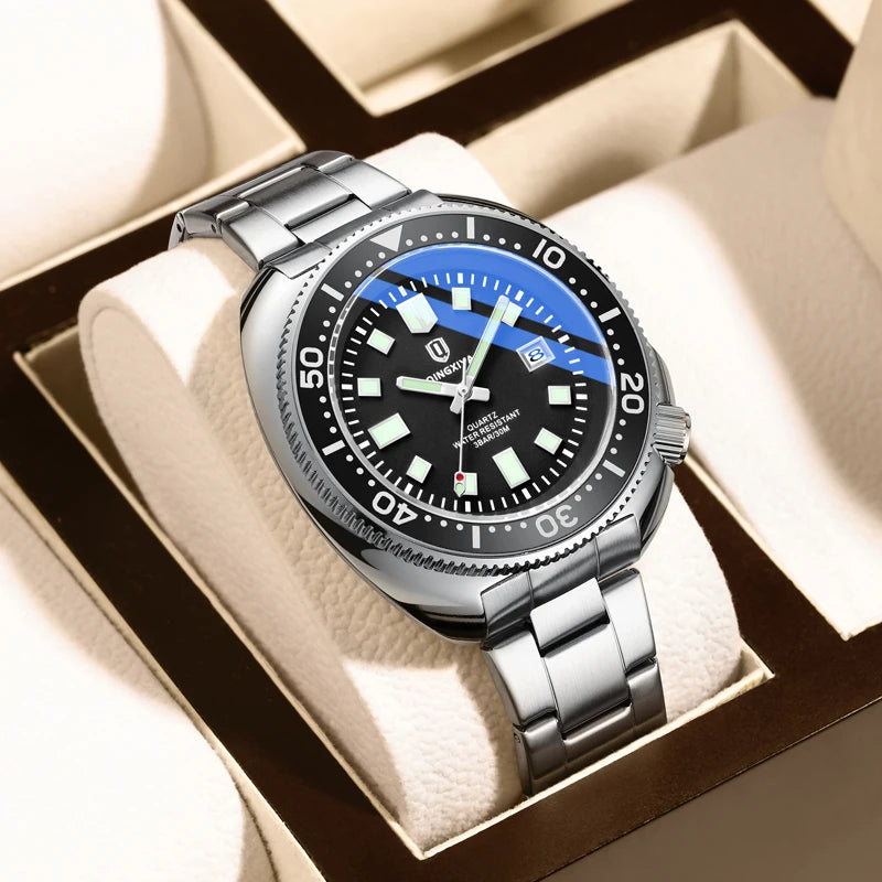 QINGXIYA Mens Watches Top Brand Luxury Stainless Steel Waterproof Luminous Date Big Dial Quartz Watch for Men Relogio Masculino