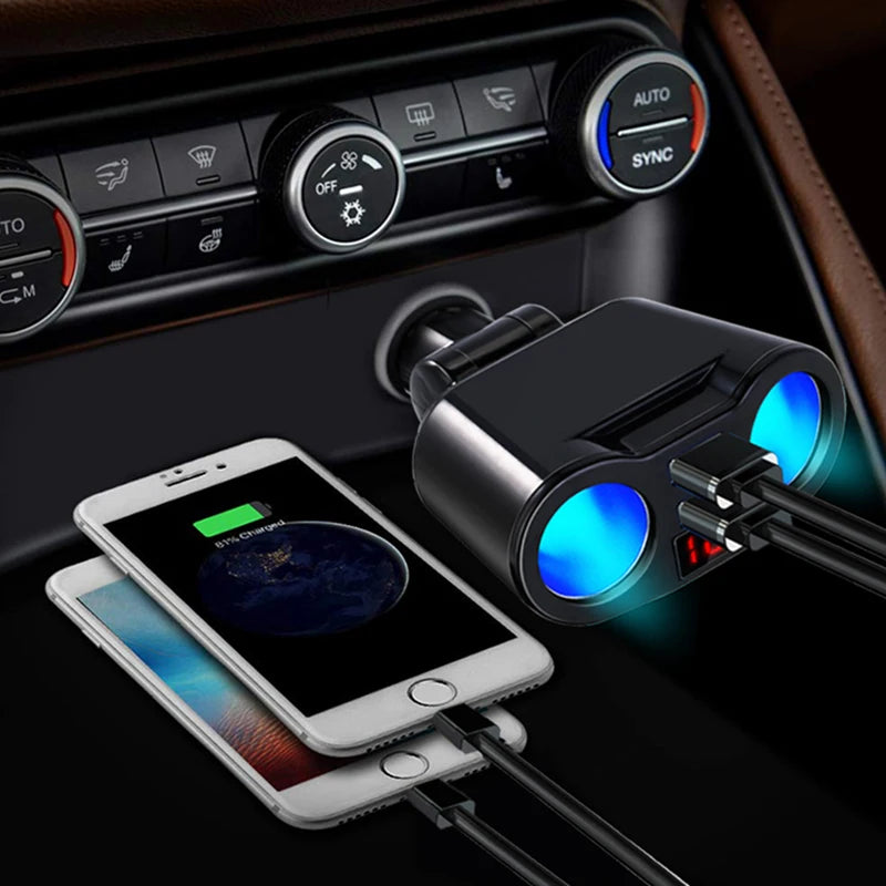 3.1A USB Car Charger Dual Cigarette Lighter Socket Splitter For Phone Tablet DVR Power Adapter Auto Electronics with LCD Display