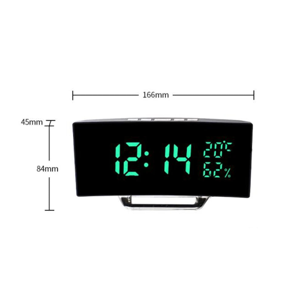 Curved Screen Clock Electronic Clock Large Screen LED Mirror Clock 12/24h Silent Alarm Clock Creative Bedside Clock Room Decor