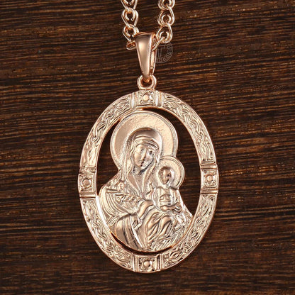 Blessed Virgin Mary Pendant Necklace For Women Men 585 Rose Gold Color Necklace Fashion Jewelry Wholesale Gifts 50.5cm GP192