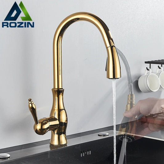 Brass Kitchen Faucet 5 Color Rotation High Arch Kitchen Sink Faucet Pull Out Sprayer Hot Cold Water Mixer Tap Torneira Cozinha