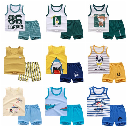 Baby Boy Summer Clothes 2020 Cartoon Sleeveless Tops Vest + Shorts 2pcs Infant Clothing Outfits Kids Bebes Sport Suits