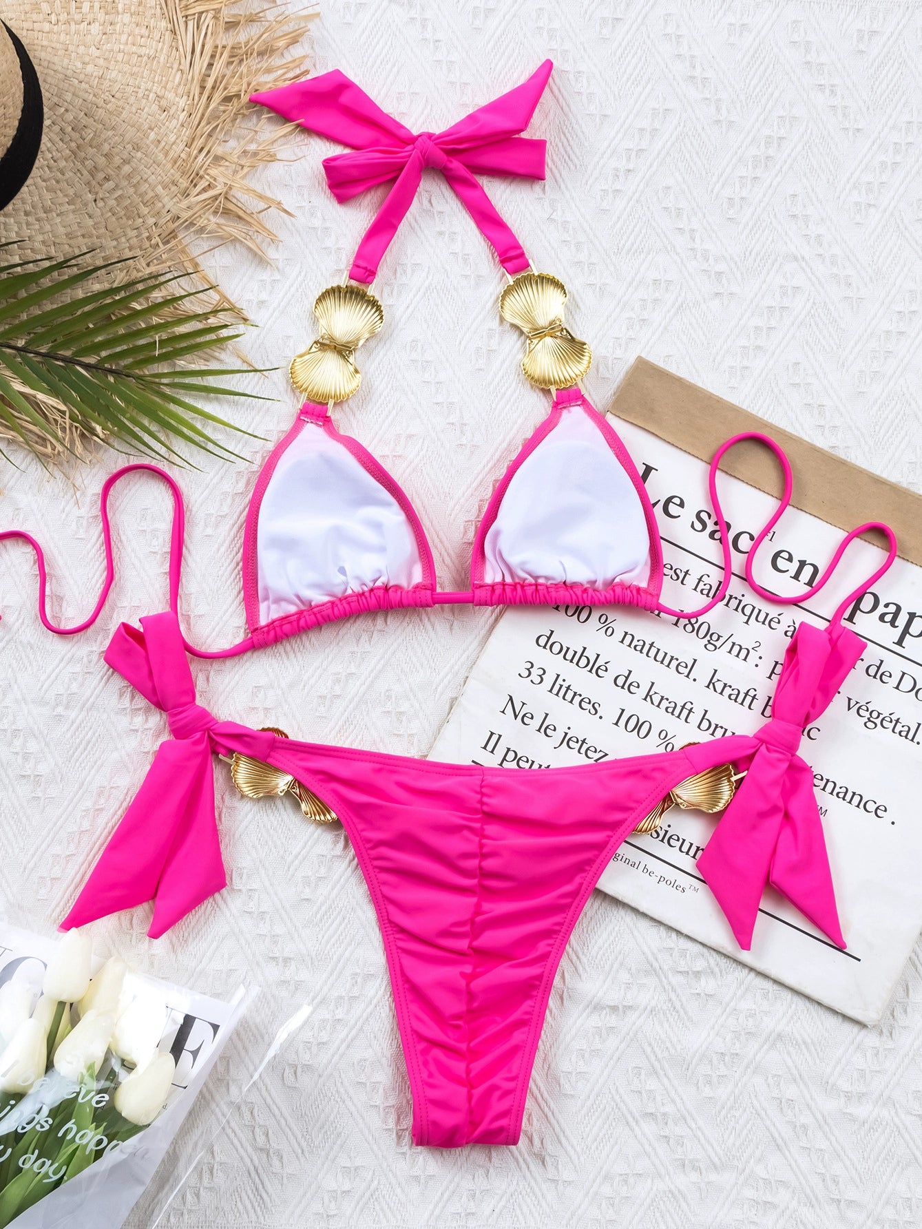 Pure Color Separates Swimsuit Metal Bikini Shoelace Swimsuit Women's Sexy Bikini