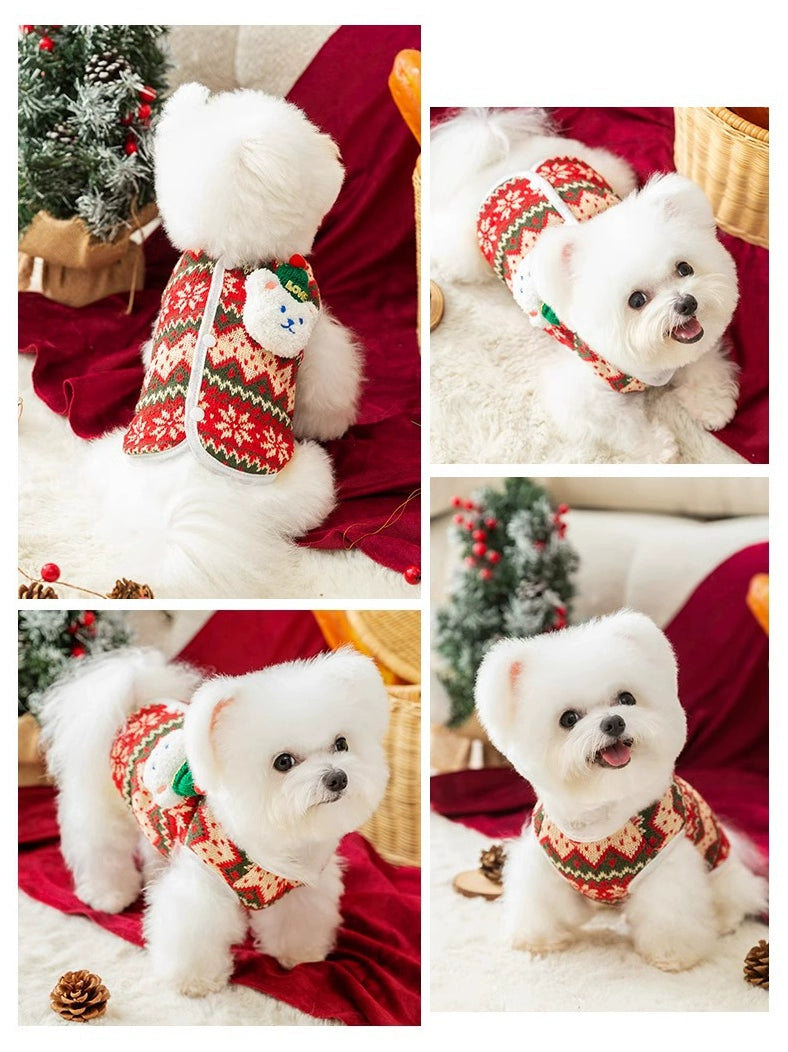 New Year Knitwear Dog Clothes Winter Bichon Teddy Schnauzer Pomeranian Small Dog Winter Pet Autumn and Winter