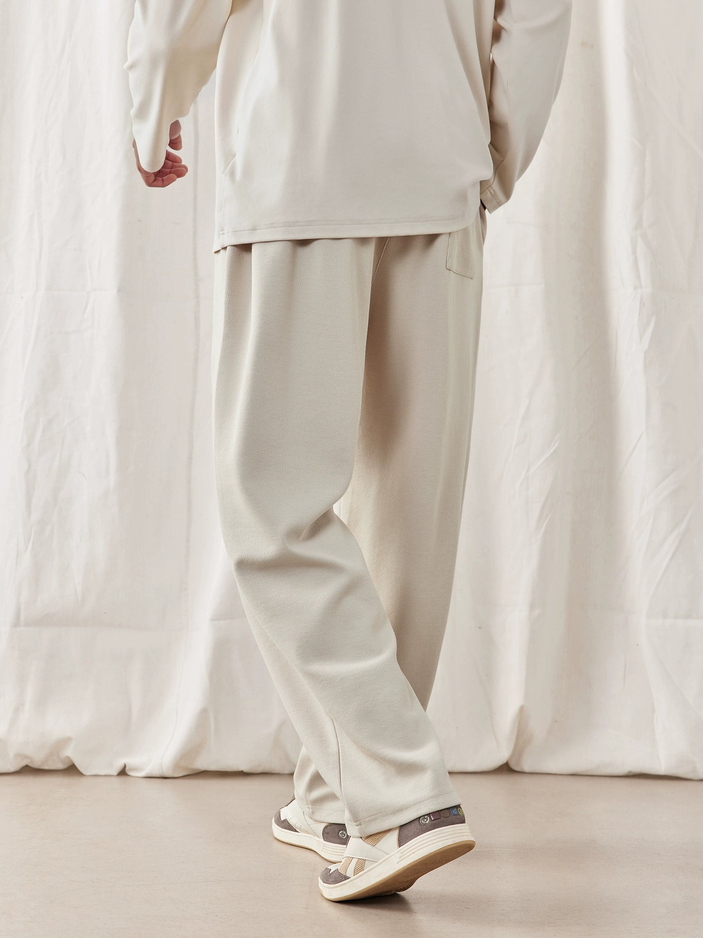 Solid Color Texture Men's Minimalist Wide Leg Loose Straight-Leg Pants