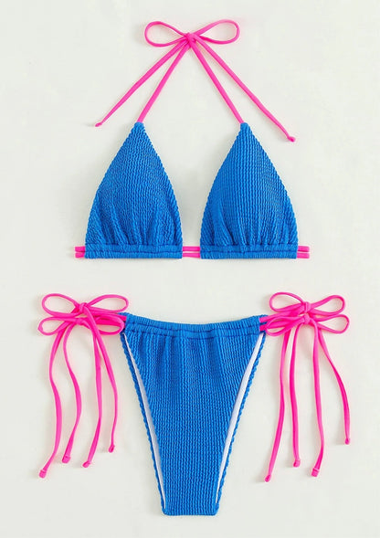 AliExpress Amazon Two-Piece Swimsuit with Chest Pad Three-Point Bikini Beach Lace-up Swimsuit Sexy Bikini