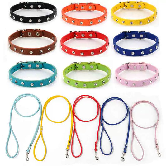 Dog Hand Holding Rope Small Size Dogs Teddy/Pomeranian Bichon Cute Delicate PU Leather Rope Diamond Collar Soft Neutral