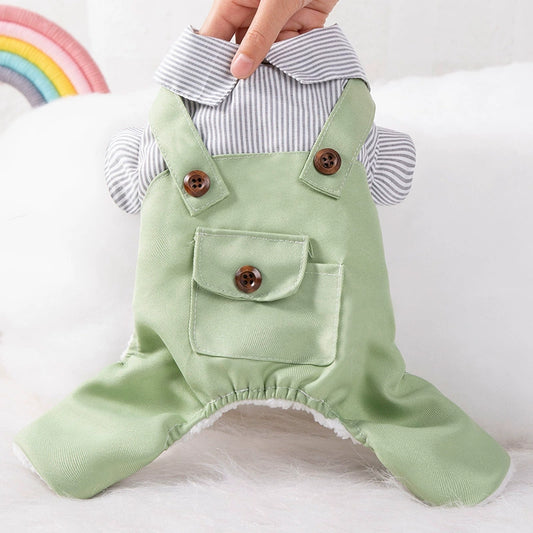Puppy Clothes Autumn and Winter Clothing Teddy Bichon Pomeranian Small Dog Spring Fleece-Lined Overalls Pet Cat Clothes