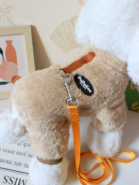 Pet Autumn and Winter Warm Puppy Clothes Teddy Bichon Velvet Winter Traction Home Wear Pull Ring Four Legs Fluffy Jacket