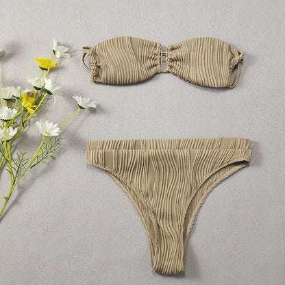 Solid Split Swimsuit Bandeau Swimming Suit High Waist Bikini Beach Sexy bikini Women