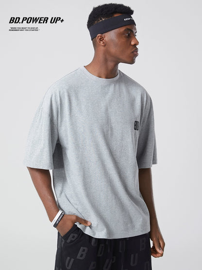 Men's Loose and Simple Fashionable Embroidery Trend Short-Sleeved Cotton T-shirt