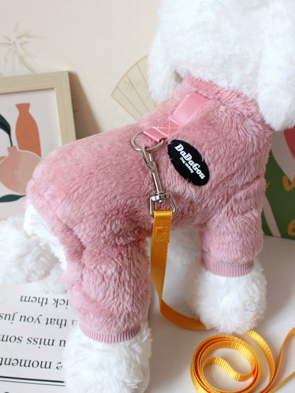 Pet Autumn and Winter Warm Puppy Clothes Teddy Bichon Velvet Winter Traction Home Wear Pull Ring Four Legs Fluffy Jacket