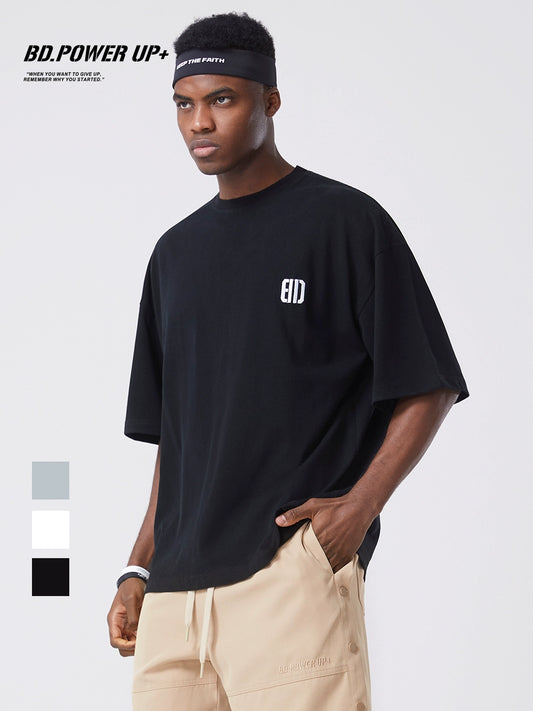 Men's Loose and Simple Fashionable Embroidery Trend Short-Sleeved Cotton T-shirt