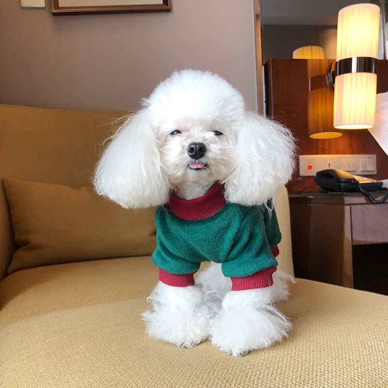 Dog Dog Clothes Winter Four Feet Teddy Clothes Winter Fleece Lining Double Layer Cotton Spun Velvet Dog Clothes Bichon Fleece Lined