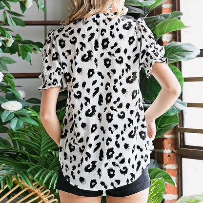 2024 Summer Thin Short-Sleeved Shirt Women Fashion Simple Leopard Print Stylish Print Single Breasted Half Sleeve Tops Women