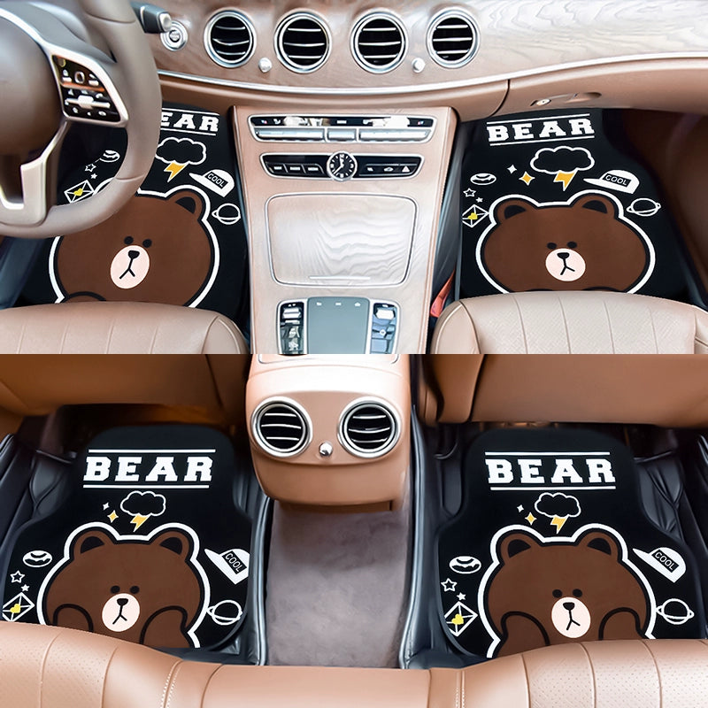 Car Foot Mat Cartoon Cute Carpet Mat Suede Main Driving Anti-Dirty Easy to Clean Women's Car Single Piece Neutral