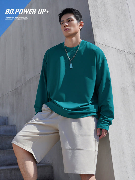 Autumn Men's Retro Solid Color Base Shirt Long-Sleeved T-shirt