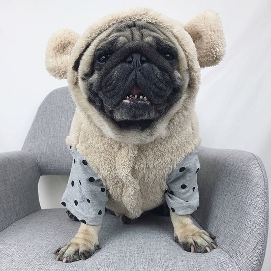Pug French Bulldog Clothes Dog Cute Winter Clothes Pet Fleece-Lined Thickened Thermal Clothes Take French Bulldog Bichon Teddy