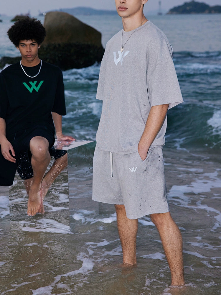 BD Bodybuilding Station New Summer Sports Short Sleeve Minimalist Logo Print round Neck Heavy T-shirt Men Loose