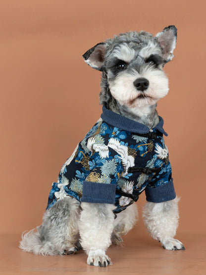 Chinese Style Crane Pet Shirt Summer Thin Cat Clothes Teddy Bichon Schnauzer Small Size Dogs Dog Clothes