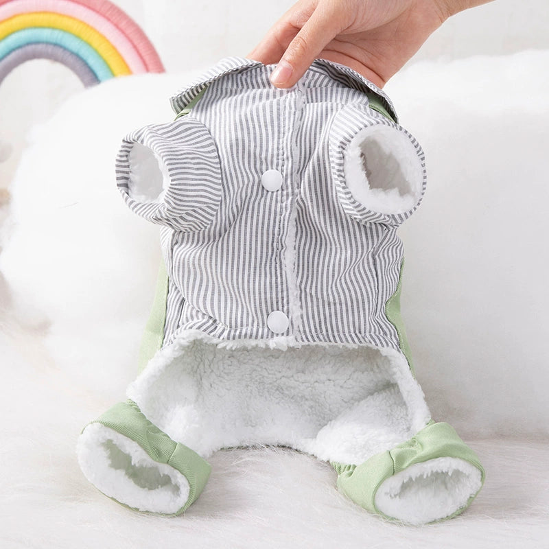 Puppy Clothes Autumn and Winter Clothing Teddy Bichon Pomeranian Small Dog Spring Fleece-Lined Overalls Pet Cat Clothes