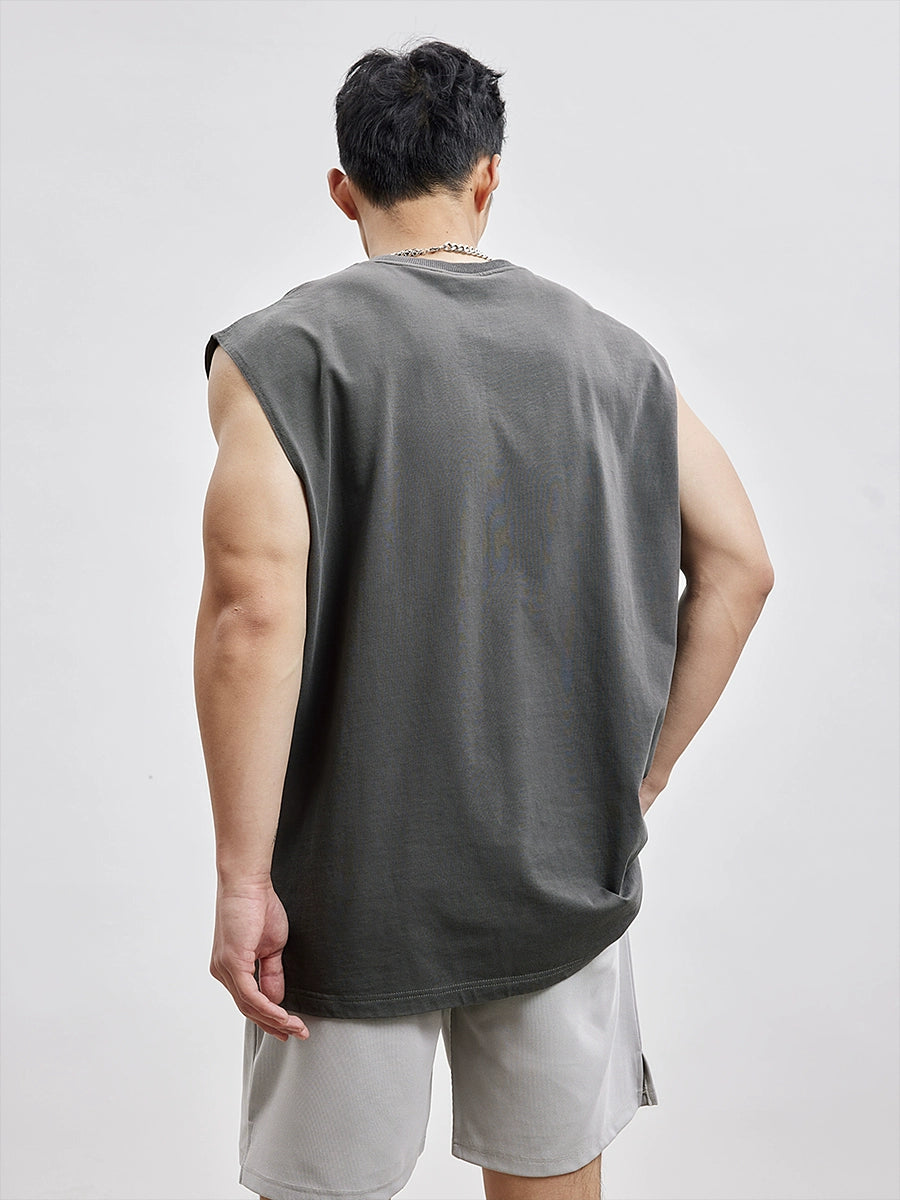 Cotton Minimalist Fashion Print round Neck Sleeveless T-shirt