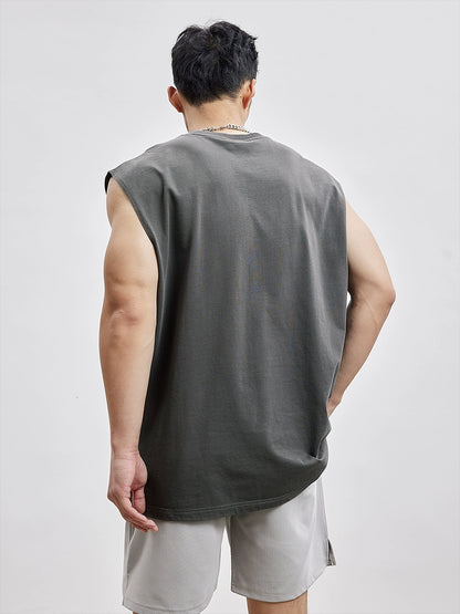 Cotton Minimalist Fashion Print round Neck Sleeveless T-shirt