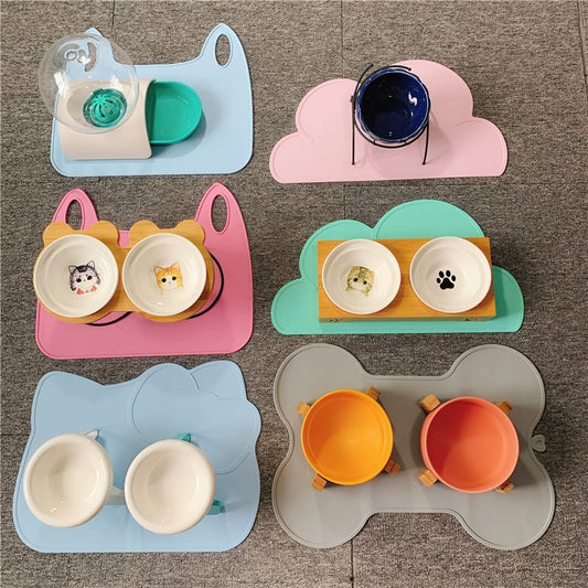 Cute Pet Cloud Silicone Placemat Cat Dog Eating Non Slip Splash-Proof Mat Cat Bowl Dog Bowl Waterproof Tray