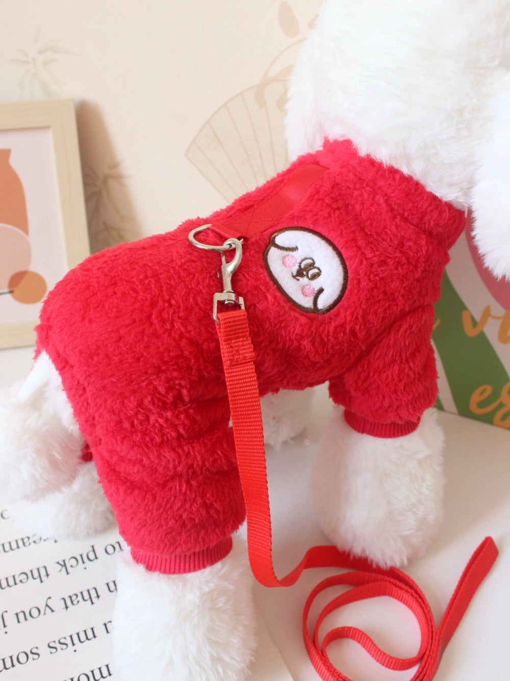 Pet Autumn and Winter Warm Puppy Clothes Teddy Bichon Velvet Winter Traction Home Wear Pull Ring Four Legs Fluffy Jacket
