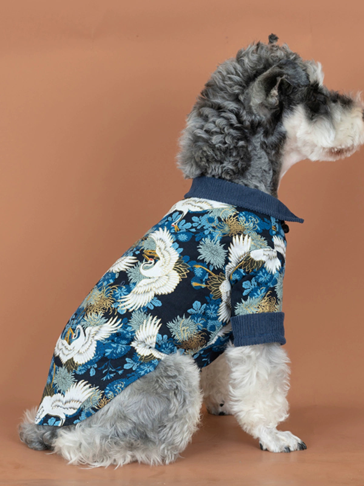 Chinese Style Crane Pet Shirt Summer Thin Cat Clothes Teddy Bichon Schnauzer Small Size Dogs Dog Clothes